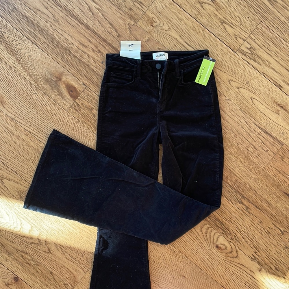 L’AGENCE “Marty” high rise flare black velvet jeans size 24